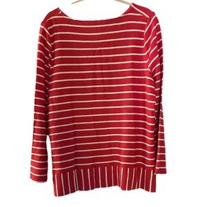Talbots Women Sz 2X Red & White Striped Long Sleeve Tunic Top Boat Neck Nautical